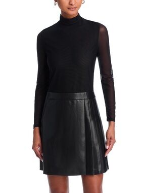 Alice + Olivia Chara Long Sleeve Mesh & Faux Leather Mini Dress - NWOT Size 6